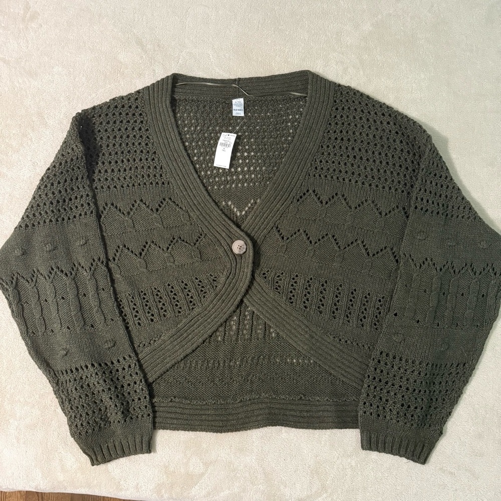 Old Navy Green Cropped Cardigan Sweater